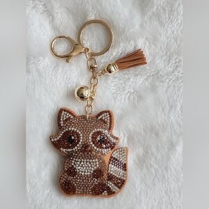 Rhinestone Raccoon Keychain with Tassel  Bag Charm